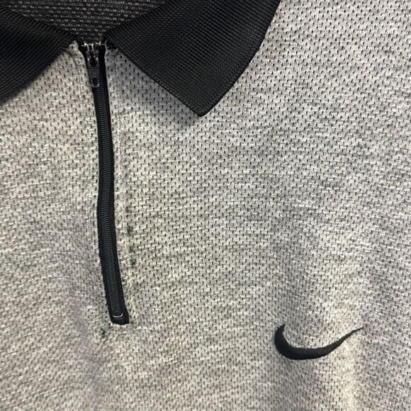 Nike Men Vintage '90s Quarter Zip Ribbed Collar‎ Short Sleeve Polo Shirt Gray XL - Picture 2 of 11